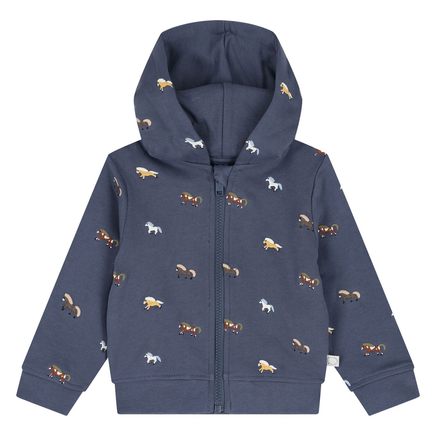 Younger Boys Navy Blue Horse Hooded Zip Up Top, 1, hi-res
