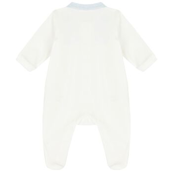 Baby Boys Ivory & Blue Embroidered Babygrow
