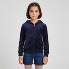 Girls Navy Blue & Pink Hooded Zip Up Top , 1, hi-res