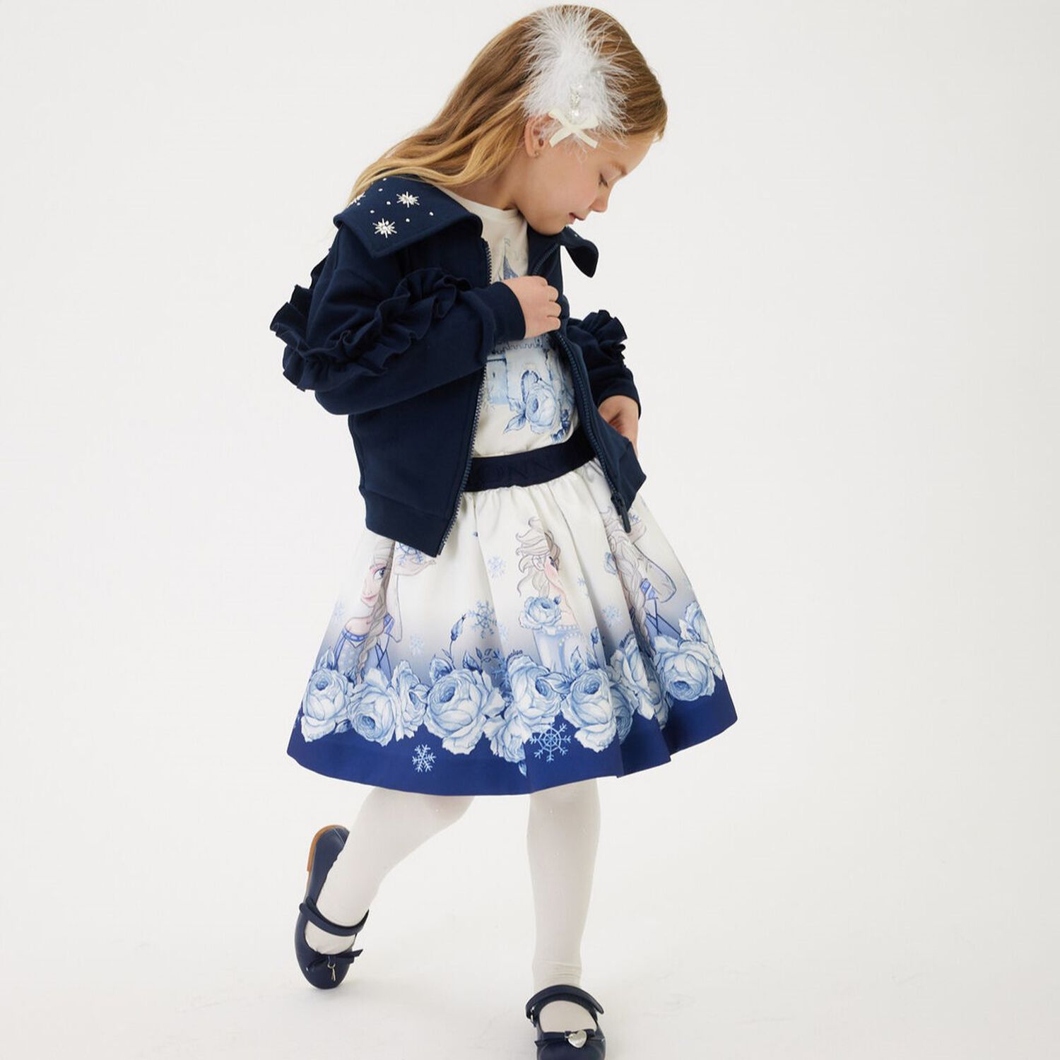 Girls Ivory & Navy Blue Disney Logo Skirt, 1, hi-res image number null