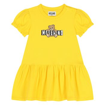 Younger Girls Yellow Teddy Bear Logo Dress