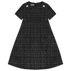 Girls Black Sequin Tweed Dress, 1, hi-res