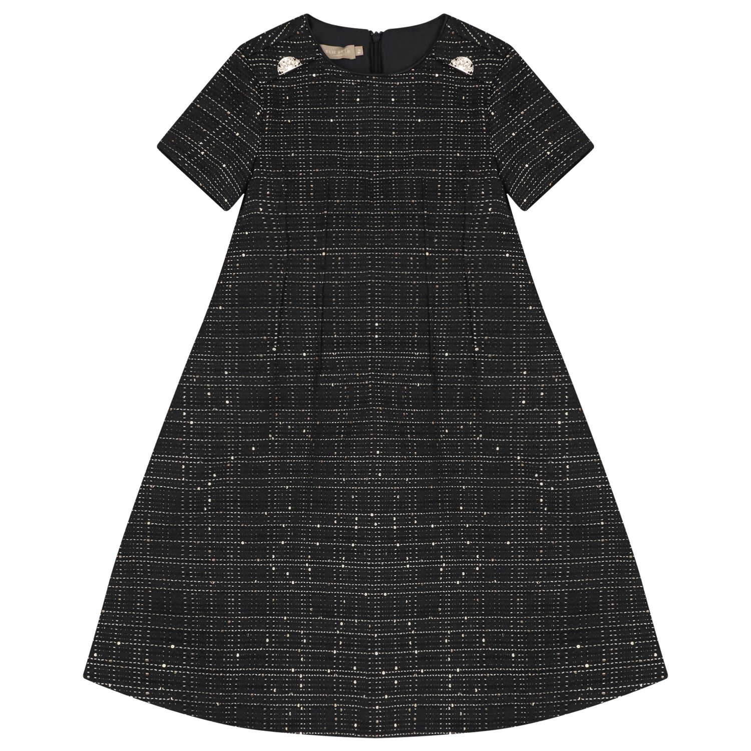 Girls Black Sequin Tweed Dress, 1, hi-res
