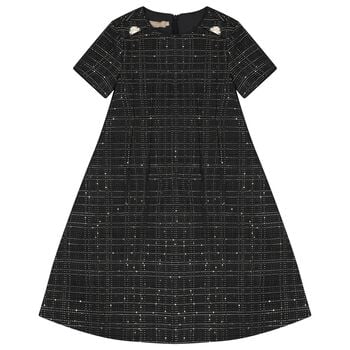 Girls Black Sequin Tweed Dress