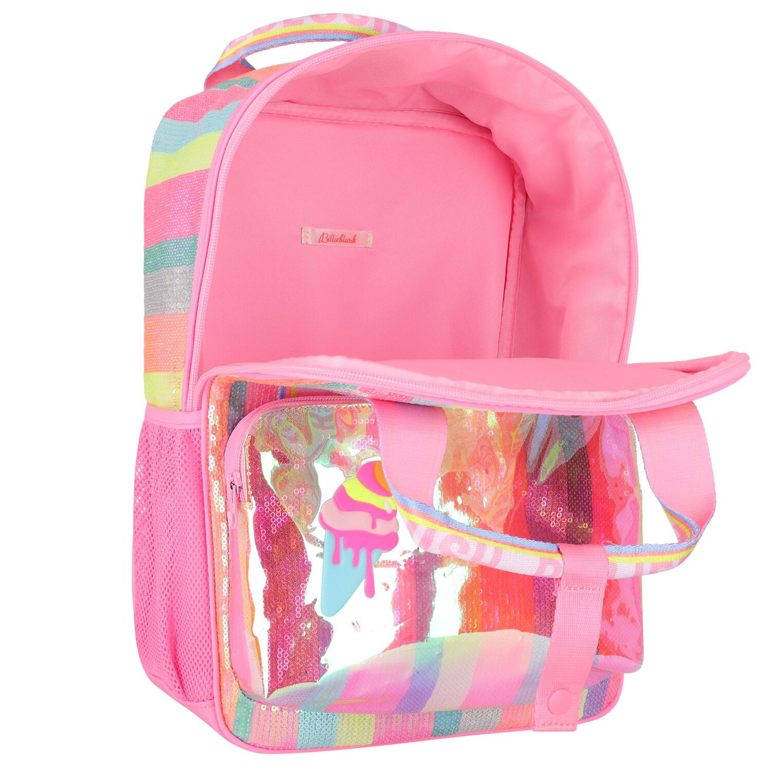 Girls Pink Striped Sequin Backpack, 1, hi-res image number null