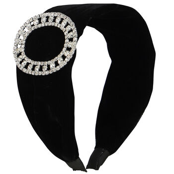 Girls Black Embellished Velvet Hairband