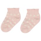 Younger Girls Ivory & Pink Socks ( 3 Pack ) , 2, hi-res