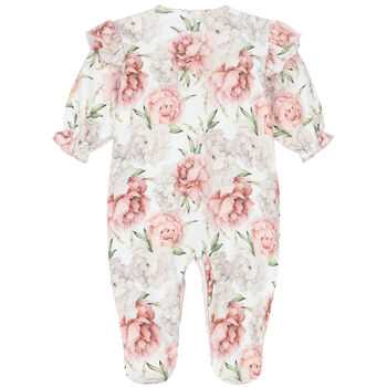 Baby Girls White Floral Babygrow