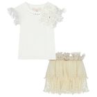 Girls White & Ivory Embellished Sequin Skirt Set, 1, hi-res