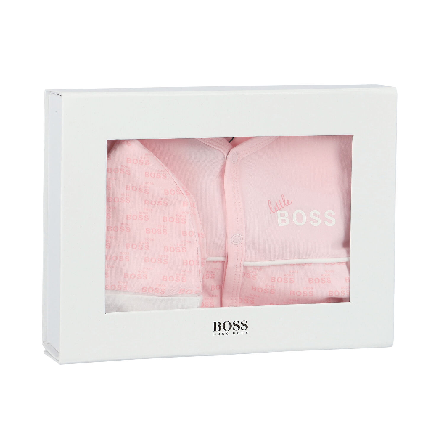 BOSS Baby Girls Pink Logo Babygrow Hat Gift Set Junior Couture