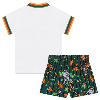 Younger Boys White & Green Logo Shorts Set