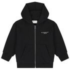 Black Logo Hooded Zip Up Top, 1, hi-res