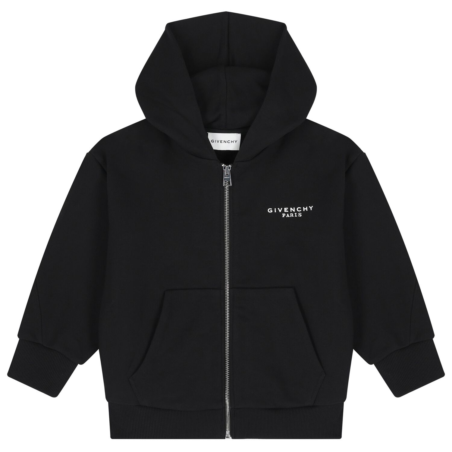 Black Logo Hooded Zip Up Top, 1, hi-res