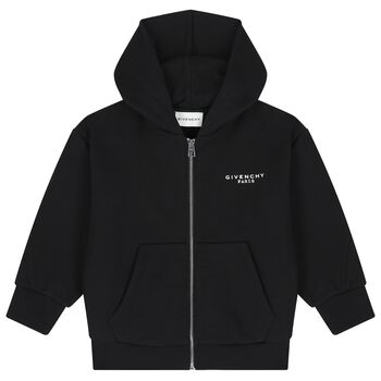 Black Logo Hooded Zip Up Top