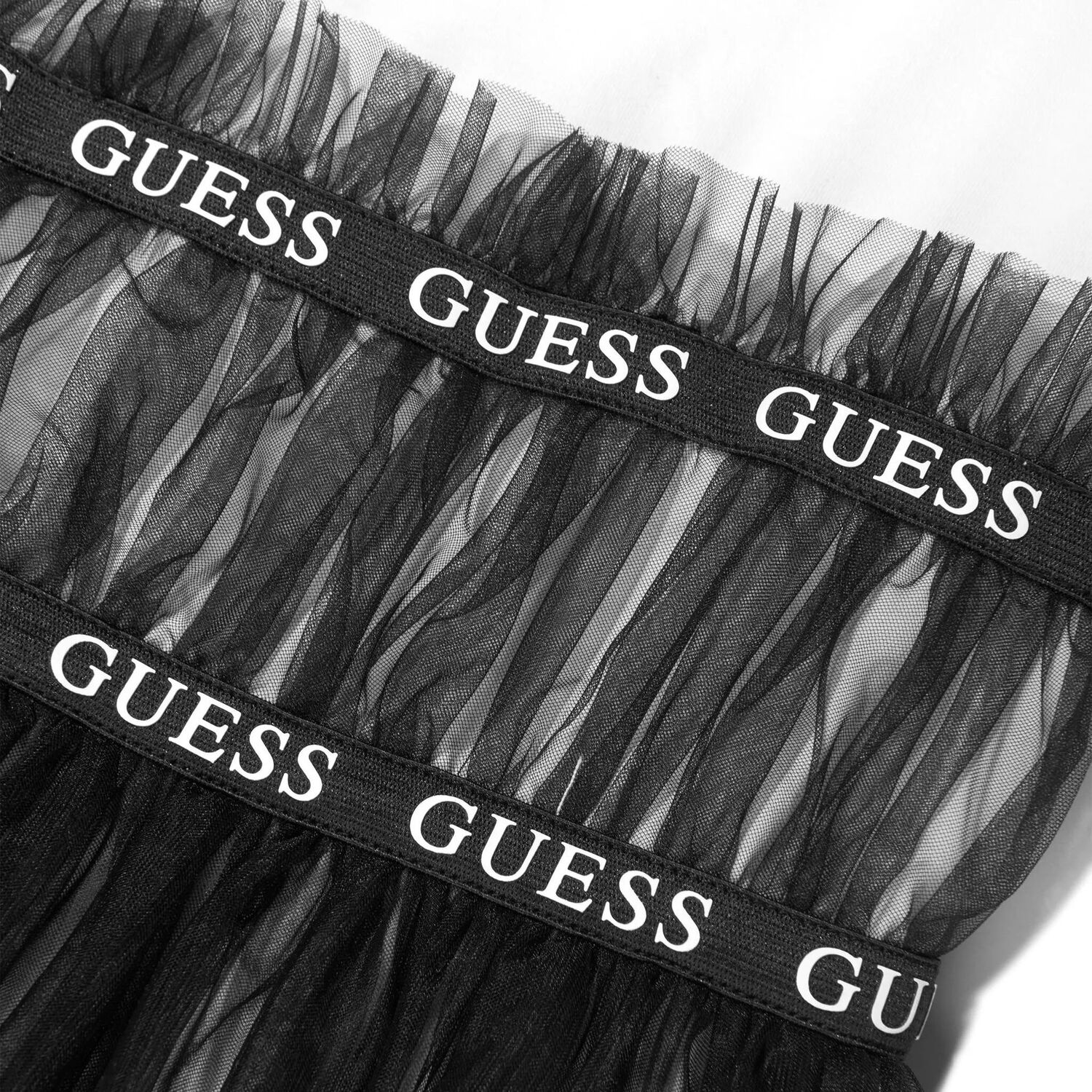 فستان بنات تول بالشعار باللون الأبيض والأسود, 4, hi-res