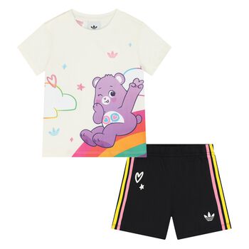 Younger Girls Ivory & Black Care Bears Shorts Set