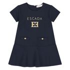 Younger Girls Navy BLue & Gold Logo Dress, 2, hi-res