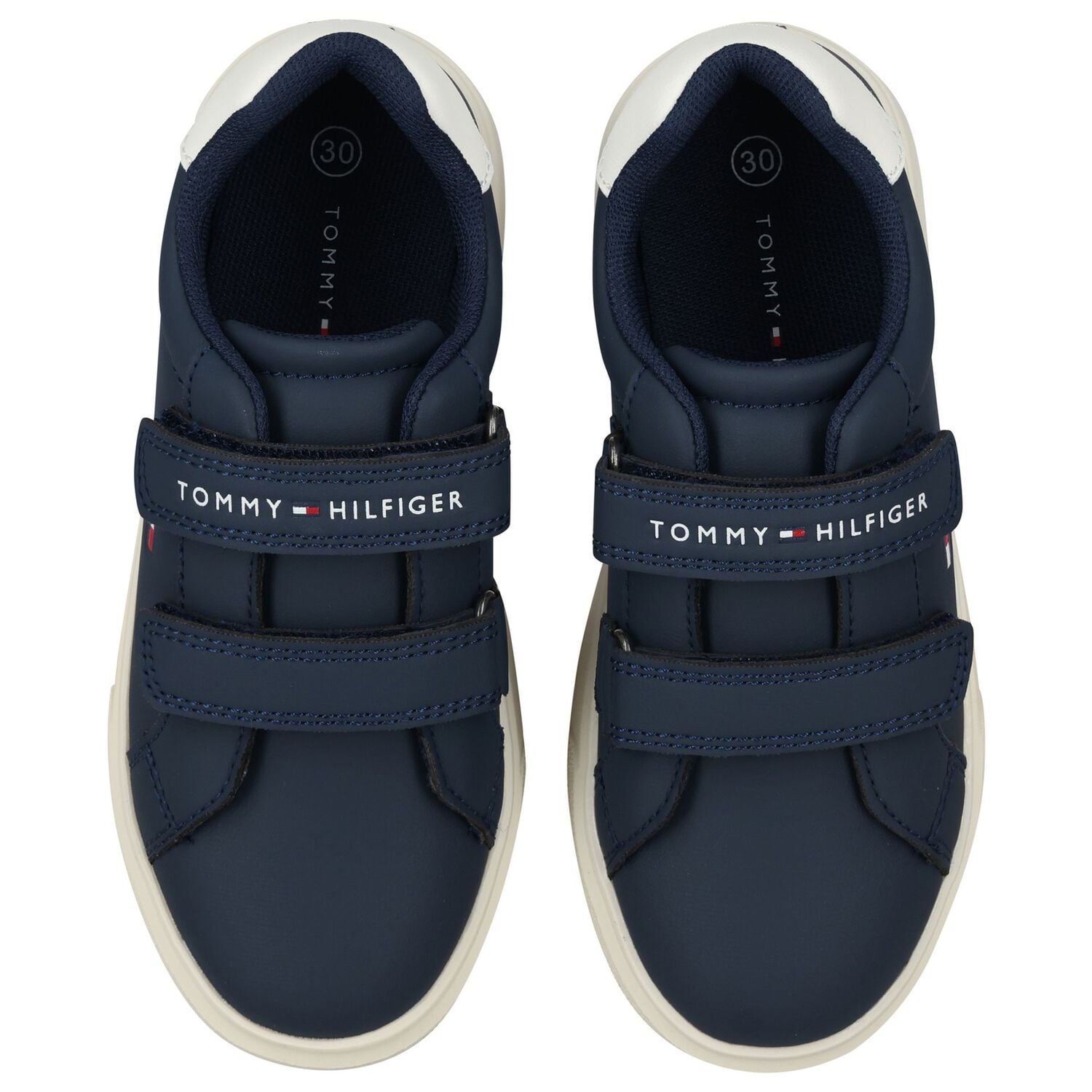 Boys Navy Blue & White Logo Trainers , 1, hi-res