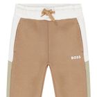 Younger Boys Beige Logo Joggers, 1, hi-res