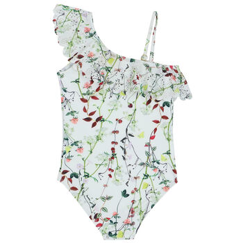 Girls White Floral Swimsuit