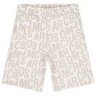 Boys White & Beige Logo Shorts, 1, hi-res