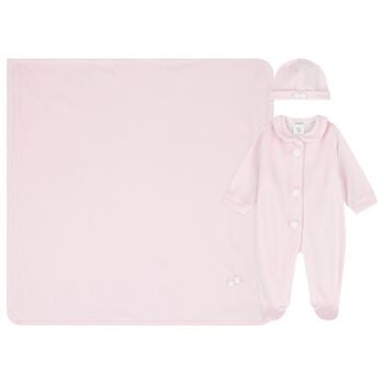 Baby Girls Pink Pom Pom Babygrow Gift Set