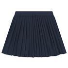 Girls Navy Blue Logo Pleated Skirt, 1, hi-res