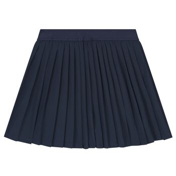 Girls Navy Blue Logo Pleated Skirt