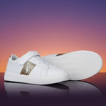 Girls White & Gold Logo Trainers