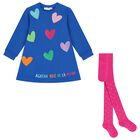 Girls Blue Heart Dress Set, 1, hi-res
