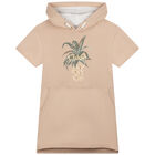 Girls Beige Pineapple Hooded Dress, 1, hi-res