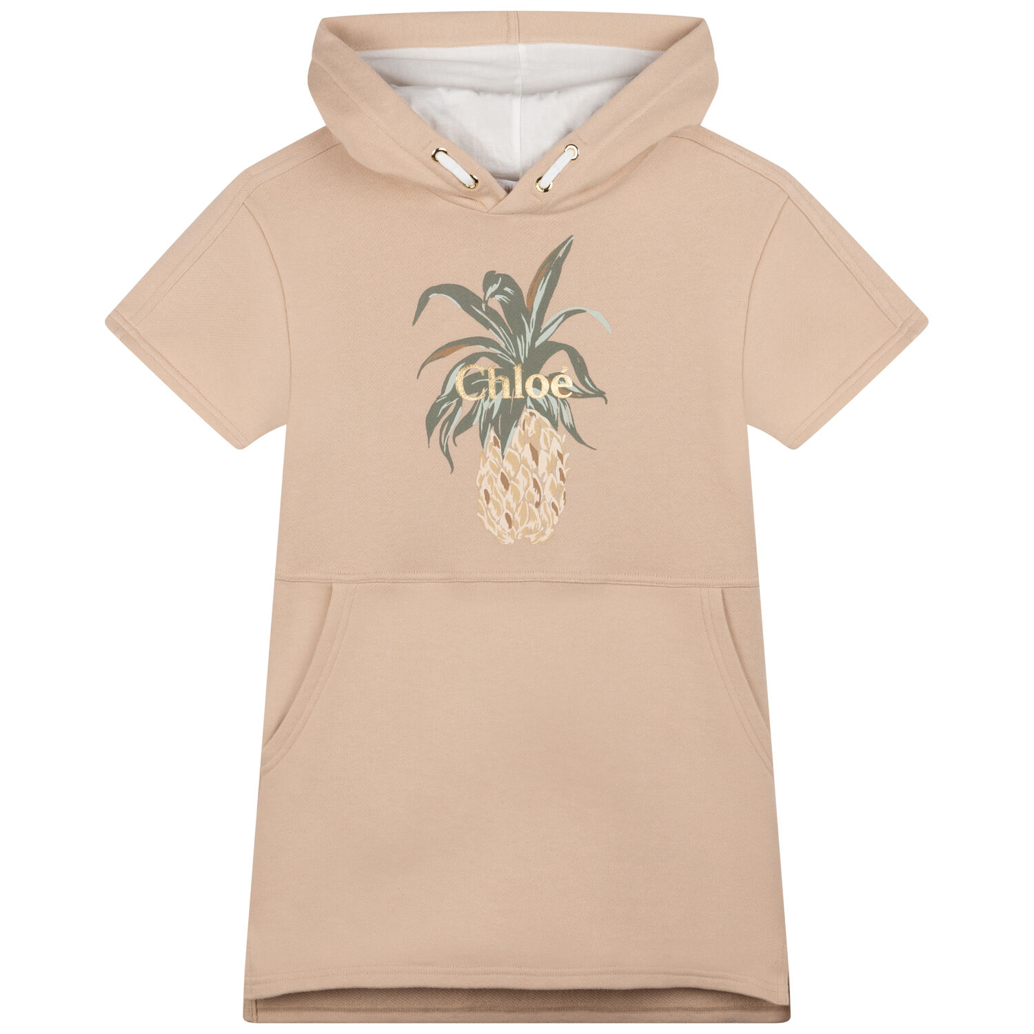 Girls Beige Pineapple Hooded Dress, 1, hi-res image number null