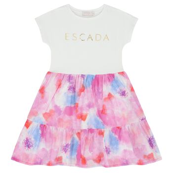 Girls White & Pink Logo Dress