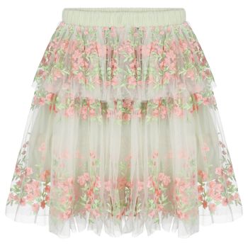 Girls White, Green & Pink Tulle Skirt