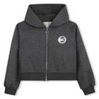 Girls Grey Hooded Zip Up Top, 1, hi-res