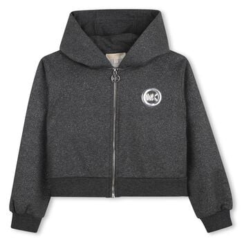 Girls Grey Hooded Zip Up Top