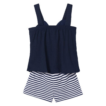 Girls Navy Striped Shorts Set