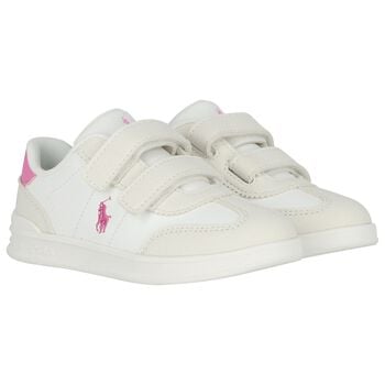 Girls White & Pink Logo Trainers 