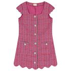 Girls Pink Tweed Diamante Dress, 1, hi-res