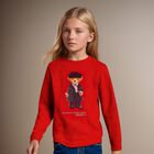 Girls Red Logo Polo Bear Long Sleeve Top, 2, hi-res