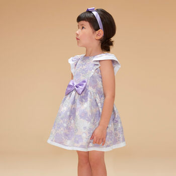 Girls Lilac Floral Jacquard Dress