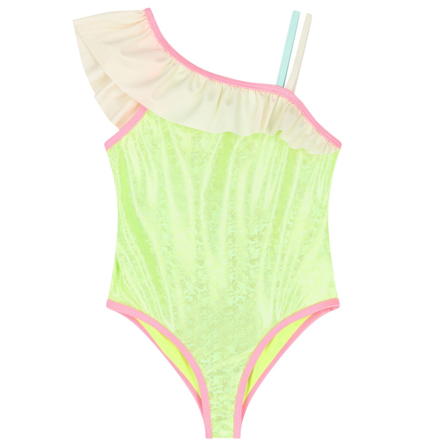 Girls Green Ruffled Swimsuit, 1, hi-res