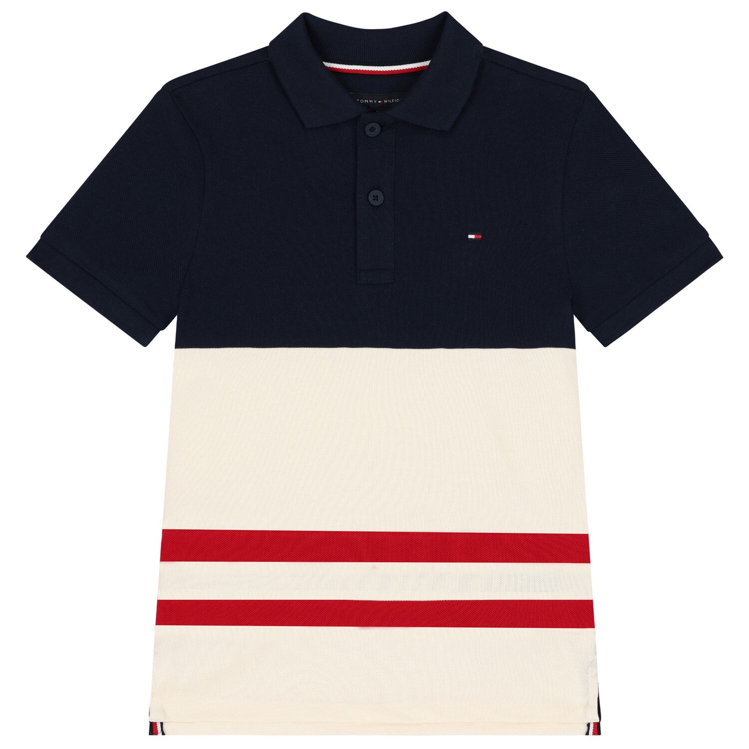 Boys Navy Blue, Beige & Red Polo Shirt, 1, hi-res