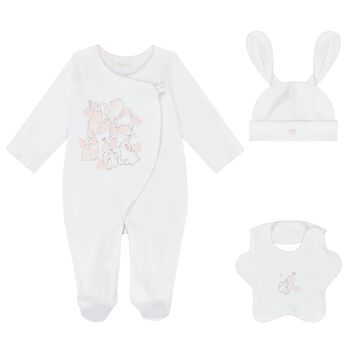 Baby Girls White & Pink Bunny Babygrow Gift Set