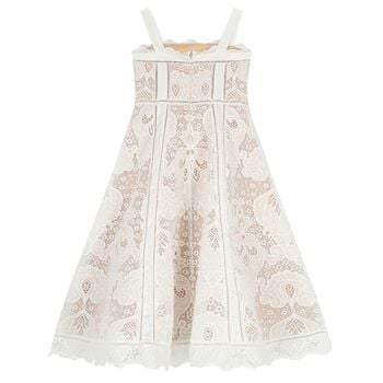Girls White & Beige Lace Dress