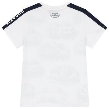 Boys White & Navy Blue Logo T-Shirt