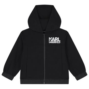 Boys Black Logo Hooded Zip Up Top