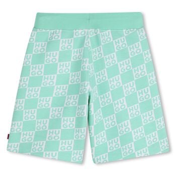 Boys Aqua & White Check Logo Shorts
