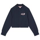 Girls Navy Blue Logo Zip Up Top, 1, hi-res