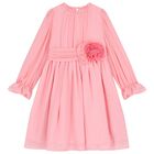 Girls Pink Floral Chiffon Dress, 1, hi-res